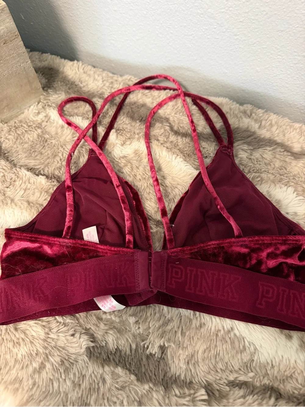 PINK Victoria's Secret Velvet Strappy Bralette in Deep Wine
